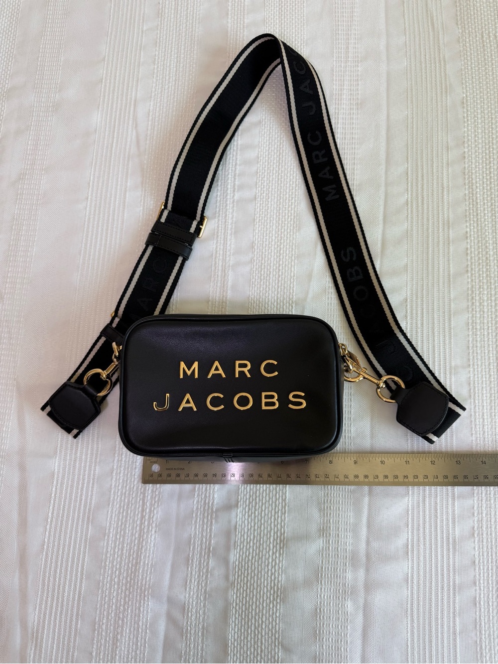 Marc Jacobs Black Leather Logo Belt Bag with Gold Hardware